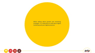 While talking about growth and marketing
strategies, it is imperative to talk about digital
marketing and your digital presence.
 