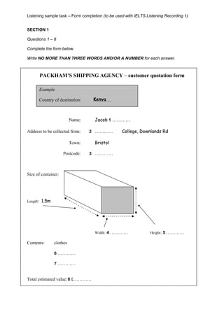 Listening sample task form completion | PDF
