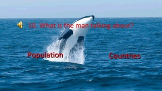 10. What is the man talking about?
CountriesCountriesPopulationPopulation
 