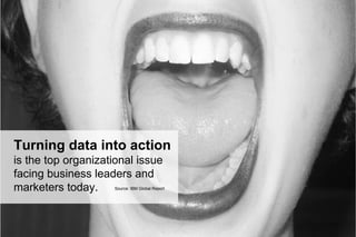 Turning data into action
is the top organizational issue
facing business leaders and
marketers today. Source: IBM Global Report
 
