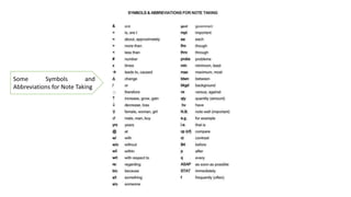 Some Symbols and
Abbreviations for Note Taking
 