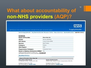 What about accountability of
non-NHS providers (AQP)?
12
 