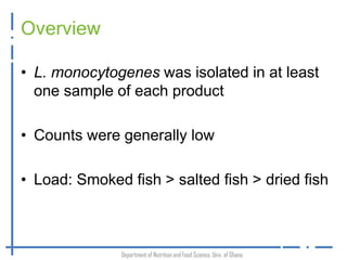 Occurrence of Listeria monocytogenes in traditionally processed fish in informal markets in Accra, Ghana