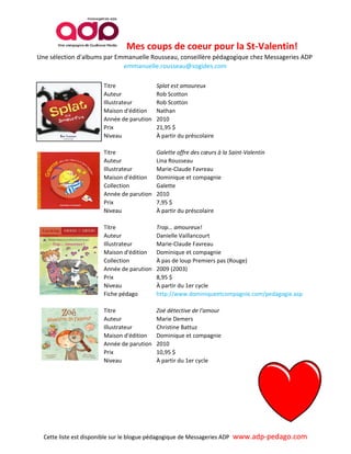 Liste Coups De Coeur Albums Primaire Pour La Saint Valentin