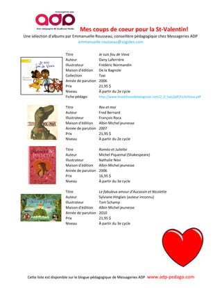 Liste Coups De Coeur Albums Primaire Pour La Saint Valentin