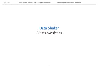 13/02/2014			

Data Shaker NUMA  – SNCF  – Lis tes classiques	

Ferdinand Dervieux ∙ Maïa d’Aboville

Data Shaker
Lis tes classiques

1

 