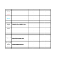 98 41 17 63
24 23 02 32
98 96 28 12
98 41 62 62
22.721.320 medfaiezhachicha@yahoo.fr
20 30 40 34
98 48 82 22
98 93 83 39 23
217 593
drhakimafif@gmail.com
21 41 53 06
98 41 26 16 25 41
26 16
20 50 42 47 drhadjilassaad@yahoo.fr
97 29 16 09
 