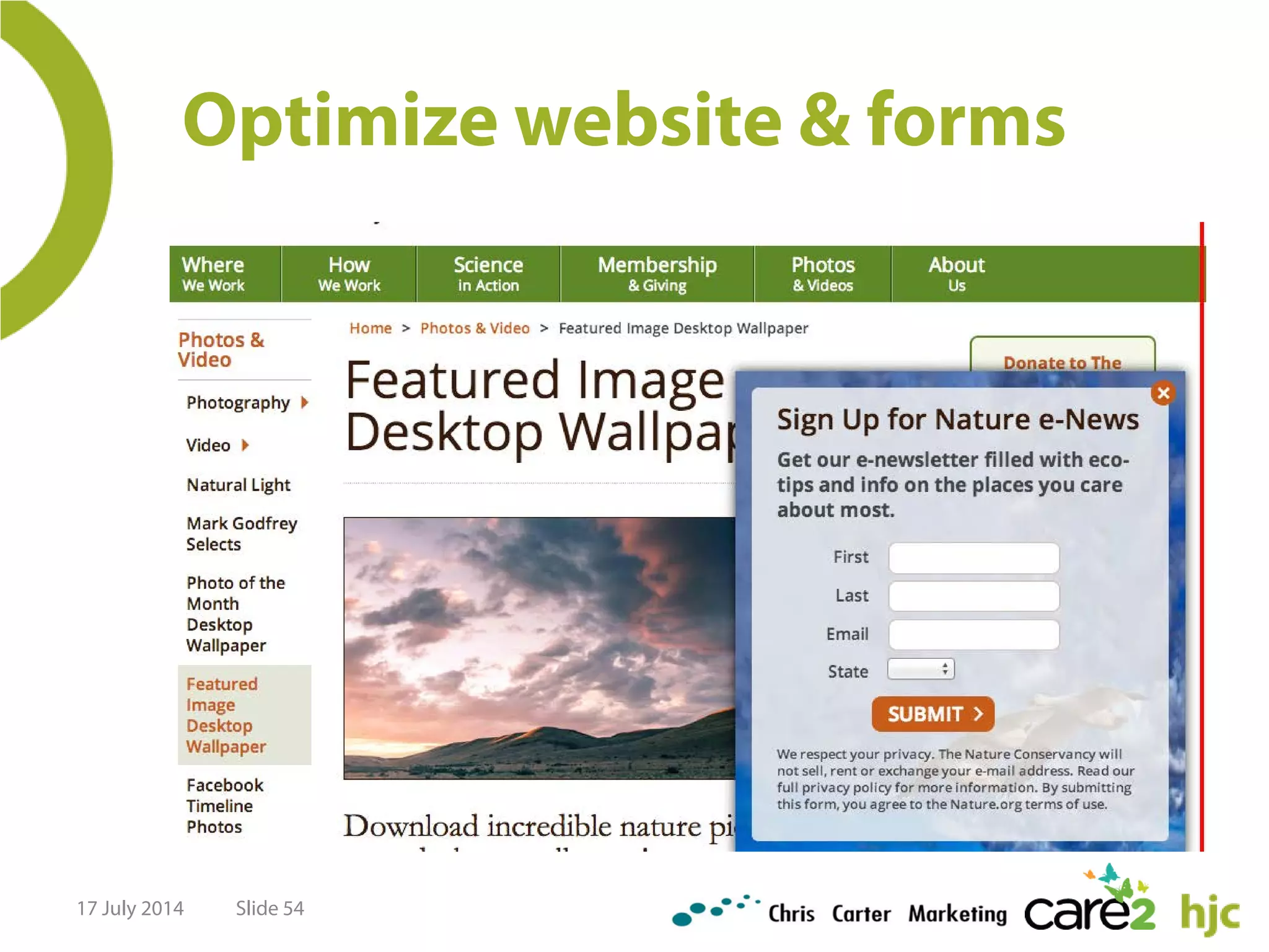 Optimize website & forms
17 July 2014 Slide 54
 