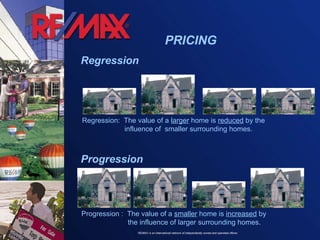 Regression Regression:  The value of a  larger  home is  reduced  by the    influence of  smaller surrounding homes. Progression Progression :  The value of a  smaller  home is  increased  by      the influence of larger surrounding homes. PRICING 