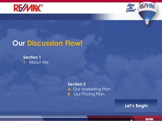 Our  Discussion Flow! Section 1 1   About Me Section 2 A   Our Marketing Plan B   Our Pricing Plan Let’s Begin 