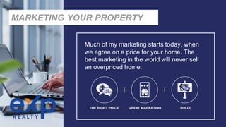 Much of my marketing starts today, when
we agree on a price for your home. The
best marketing in the world will never sell
an overpriced home.
MARKETING YOUR PROPERTY
 
