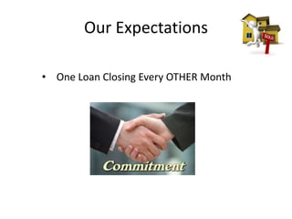 Our Expectations
• One Loan Closing Every OTHER Month

 