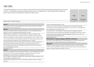 Listino in vigore dal 30/11/2015
AMG (IT0)
Prezzi
IVA esclusa
Prezzi
IVA inclusa
Mercedes-AMG A 45 4MATIC Automatic o o
Il massimo dell'understatement ma con sotto il cofano un quattro cilindri 2,0 litri Turbo Twin Scroll: il più potente del mondo diventa ancor più potente
con 380 CV. Il comportamento di guida è personalizzabile in quattro varianti con il DYNAMIC SELECT. Trazione integrale 4MATIC intelligente per
domare il mostro. All'interno, i tipici dettagli che caratterizzano le AMG a due cifre.
Cerchi
Cerchi in lega da 18" AMG a 10 razze in grigio titanio e torniti con finitura a specchio, con pneumatici
235/40 R 18 su 8,0 J x 18 ET 48 (cod. 756)
Esterni
Assetto sportivo ribassato: sospensioni più rigide e ribassate di 15 mm in corrispondenza dell'asse
anteriore e di 10 mm in corrispondenza dell'asse posteriore. (cod. 486)
DYNAMIC SELECT con 4 programmi di marcia: basta premere un pulsante per cambiare in pochi
secondi le caratteristiche della vettura: il sistema cambia la curva di coppia, del cambio automatico,
dello sterzo e climatizzazione a seconda dei desideri. I quattro programmi di marcia "Comfort", "Sport",
"Eco" e "Individual" possono essere comodamente selezionati con il selettore nella parte superiore dei
comandi. Sulla A 45 AMG il programma "Eco" è sostituito dallo "Sport+". (cod. B59)
Fari LED High Performance. Fibra ottica multifunzione con luci diurne, luci di posizione e indicatori di
direzione, anch'essi integrati: funzione "Coming Home" con luce di benvenuto blu. (cod. 632)
Mirror Package: specchi retrovisori esterni ripiegabili elettricamente, retrovisore interno ed esterno
sinistro autoanabbagliante. (cod. P49)
Styling AMG (cod. 772)
Interni
Audio 20 CD con predisposizione per il navigatore Garmin Map Pilot: . Stesse caratteristiche del sistema
Audio 20 CD (cod. 505) con la possibilità di aggiungere il navigatore Garmin (cod. 357) in primo
equipaggiamento o successivamente come accessorio aftermarket. (cod. 522)
Audio 20 upgrade con navigatore Garmin®MAP PILOT: rappresentazione cartografica topografica e 3D a
colori (cartografia su scheda SD). (cod. 357)
Cambio automatico a doppia frizione 7G-DCT. Include comandi del cambio sul volante e Tempomat
(cod. 429)
Cinture di sicurezza Rosse Designo (cod. Y05)
Connect me. Servizi di base: assistenza per incidenti e guasti (non richiede telefono cellulare),
monitoraggio manutenzione, telediagnosi parti soggette ad usura (p.es freni). Su versione EXECUTIVE
solo in combinazione con Audio 20. (cod. 06U)
Pacchetto Comfort per i sedili: Regolazione in altezza del sedile lato passeggero; Regolazione
dell'inclinazione del cuscino dei sedili anteriori; Regolazione della profondità del cuscino per un miglior
comfort di seduta, grazie alla maggiore superficie di appoggio per le gambe (+60 mm). (cod. U59)
Rivestimento cielo in tessuto nero (cod. 51U)
Tappetini AMG (cod. U26)
Rivestimenti in pelle ecologica ARTICO e Dinamica
Sedili sportivi in pelle ecologica ARTICO e microfibra DINAMICA neri con cuciture a contrasto rosse
(solo per Premium). Su motore 45 AMG cinture di sicurezza Rosse (cod. 651)
Sicurezza
TEMPOMAT: consente di definire e mantenere autonomamente la velocita' di crociera impostata. Il
limitatore di velocita' (SPEEDTRONIC) integrato consente di stabilire la velocita' massima desiderata, ad
esempio su strade dove vigono limiti di velocita'. (cod. 440)
21
 