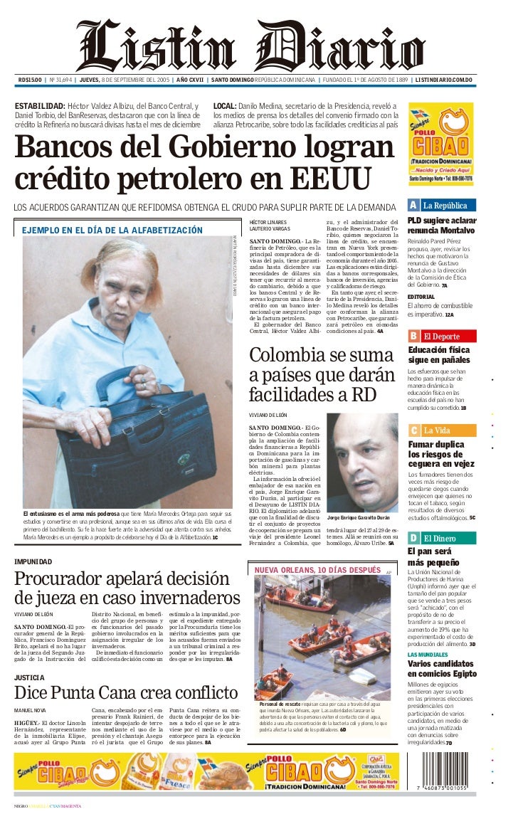 Primera Plana Listin Diario 8 09 2005
