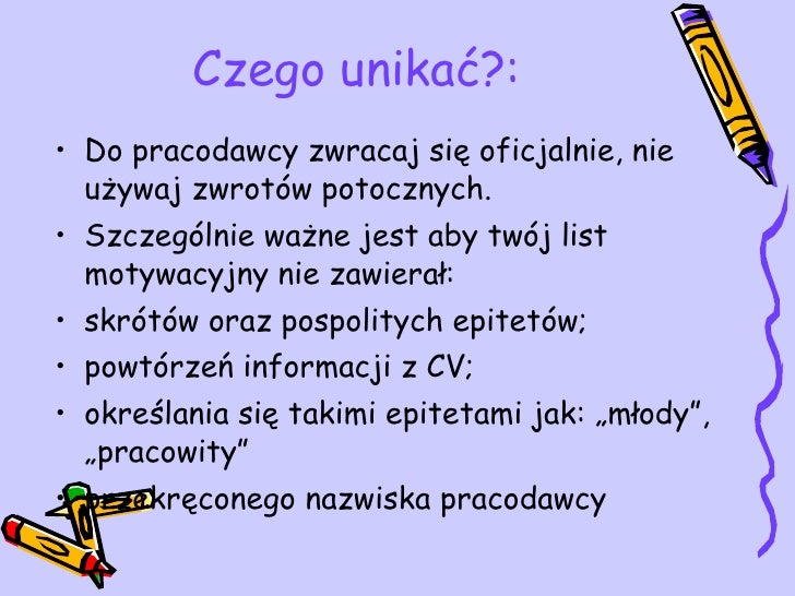 List motywacyjny prezentacja