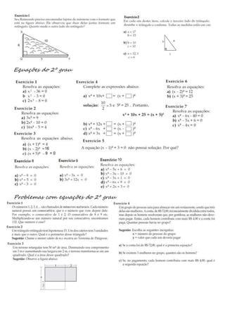 Equações do 2º grau
Problemas com equações do 2º grau