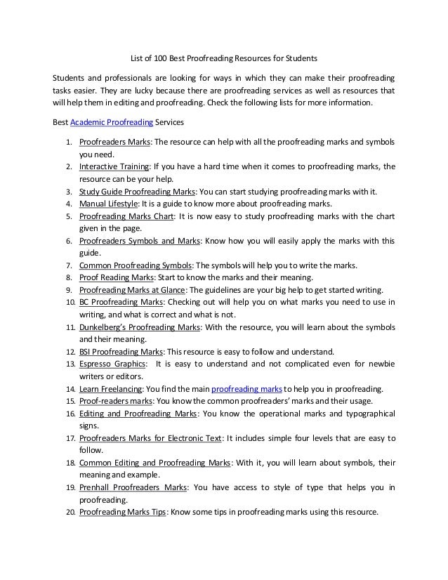 Proofreading Symbols Chart