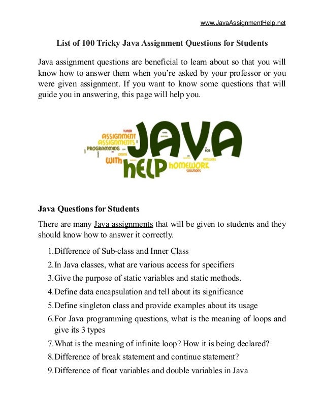 java assignment questions