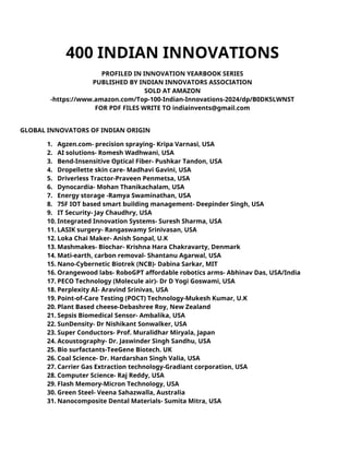 Indian Innovations Examples Comprehensive Showcase of 400 Indian Innovations Across Global Sectors ...