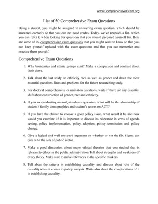 List of 50 Comprehensive Exam Questions | PDF