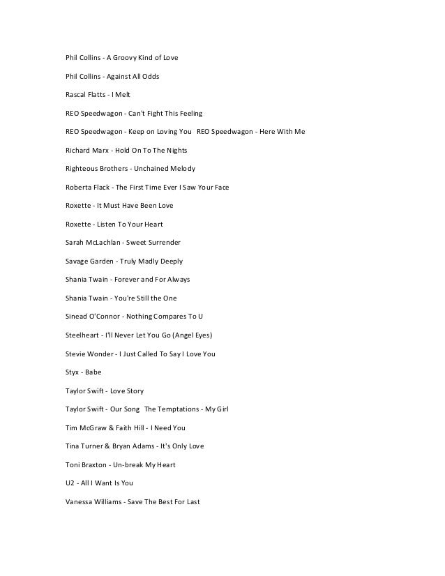 List Of 50 Love Songs List Of 50 Love Songs