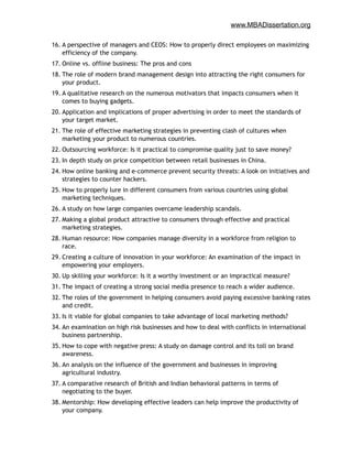 Mba Dissertation Topic Examples List of Best MBA Dissertation Topics | PDF