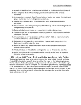 Mba Dissertation Topic Examples List of Best MBA Dissertation Topics | PDF