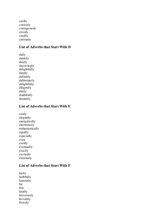 Letter Adverbs Letter Adverbs