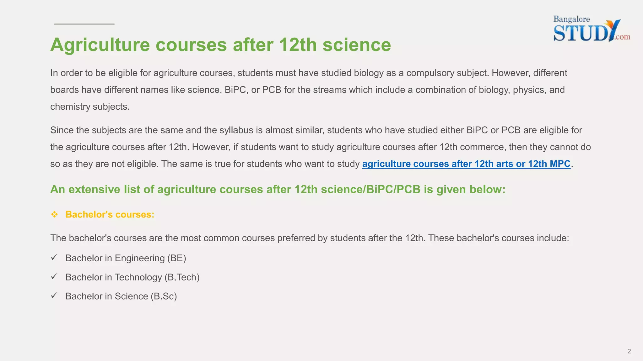 List of agriculture courses after 12th class | PPTX