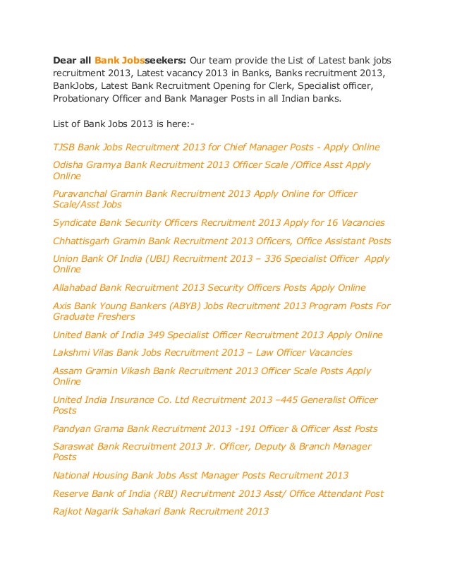 List Of All Banking Sector Jobs Latest Banks Recruitment 2013
