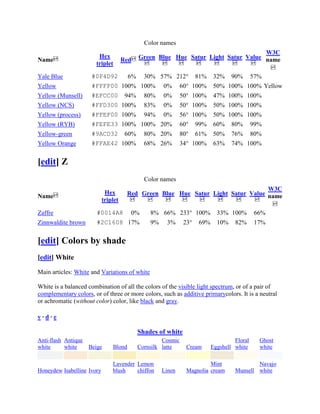 List of colors | DOCX