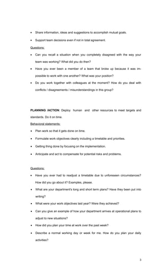 List of competency based interview questions | DOC