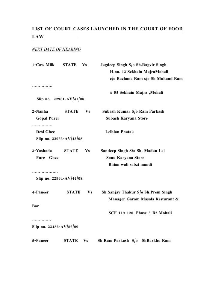List Of Court Cases Launched In The Court Of Food Law 5 10 List Of Court Cases Launched In The Court Of Food Law 5 10