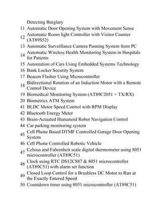 Embedded Systems Projects List,Ece/Electronics Projects List | PDF