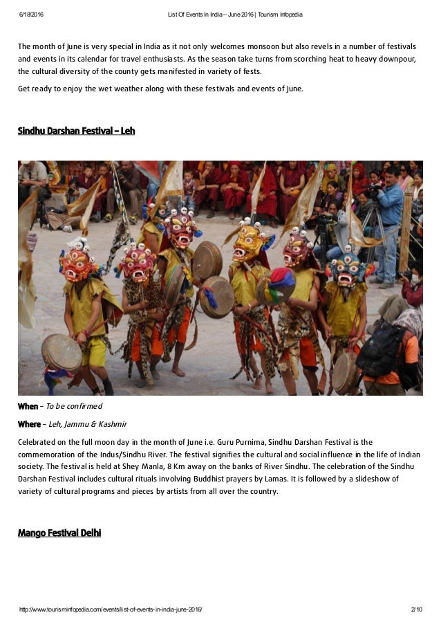 List Of Events In India June 16 Tourism Infopedia