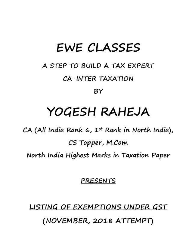 Charts of Exemptions under GST NOV 18