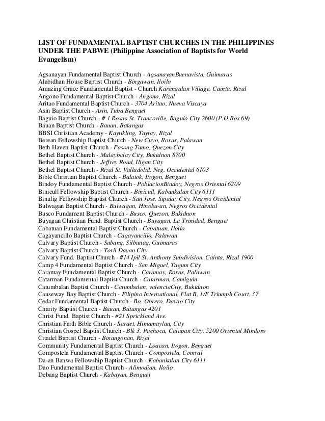 List of Fundamental Baptist Churches in the Philippines under the PAB…