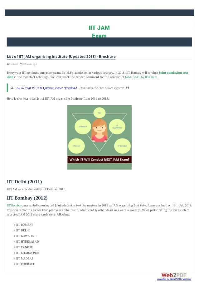 List of IIT JAM organising institutes year wise 20112018