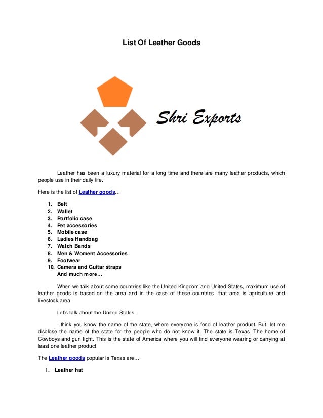 List Of Leather Goods