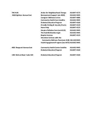 THE HUB
2660 Eglinton Avenue East

Action for Neighbourhood Change
416-847-4173
Bereavement Support (ext.4420)
416-642-944...