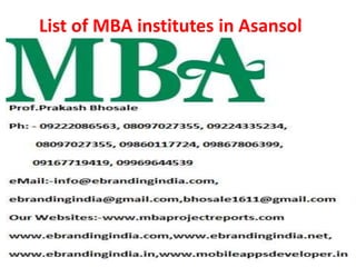 List of MBA institutes in Asansol
 