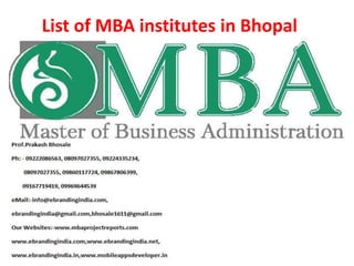 List of MBA institutes in Bhopal
 