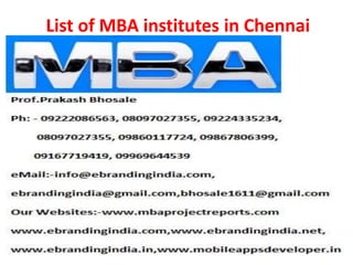 List of MBA institutes in Chennai
 