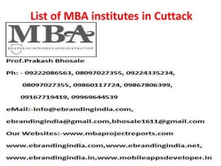List of MBA institutes in Cuttack
 