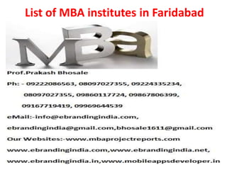 List of MBA institutes in Faridabad
 
