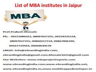 List of MBA institutes in Jaipur
 