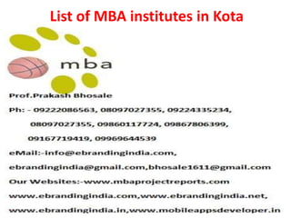 List of MBA institutes in Kota
 