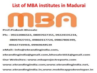 List of MBA institutes in Madurai
 