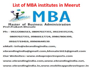 List of MBA institutes in Meerut
 