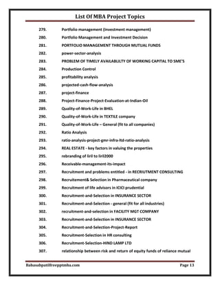 List Of MBA Project Topics
Babasabpatilfreepptmba.com Page 13
279. Portfolio management (Investment management)
280. Portf...